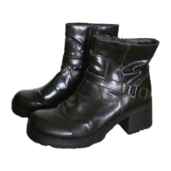 Vintage Y2K Chunky Brown Ankle Boots Sz 8.5 Mudd Platform Bratz Faux Leather 90s - Picture 1 of 10